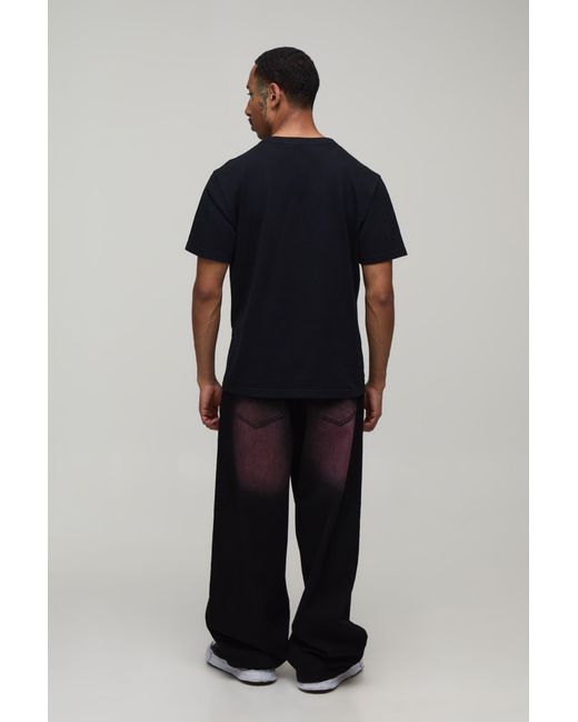 BoohooMAN Black Tinted Rip & Repair Baggy Fit Jeans Cotton for men