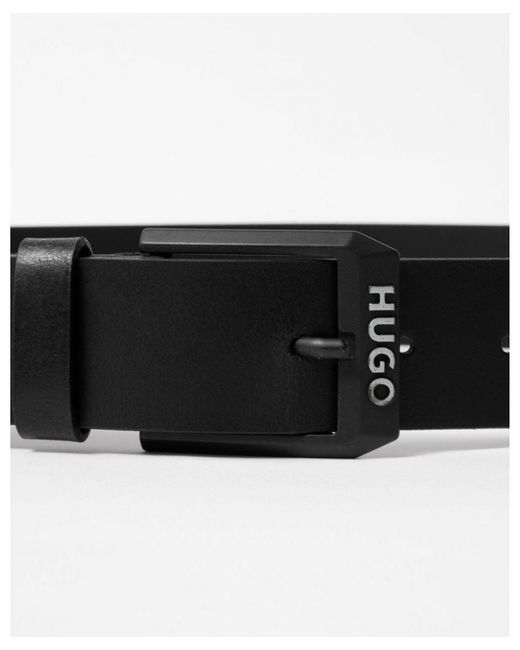 HUGO Gelio-B Leather Belt With Matte- Logo Trim Buckle in Black for Men ...