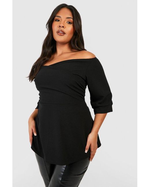 Boohoo Black Plus Scuba Bardot Peplum Top
