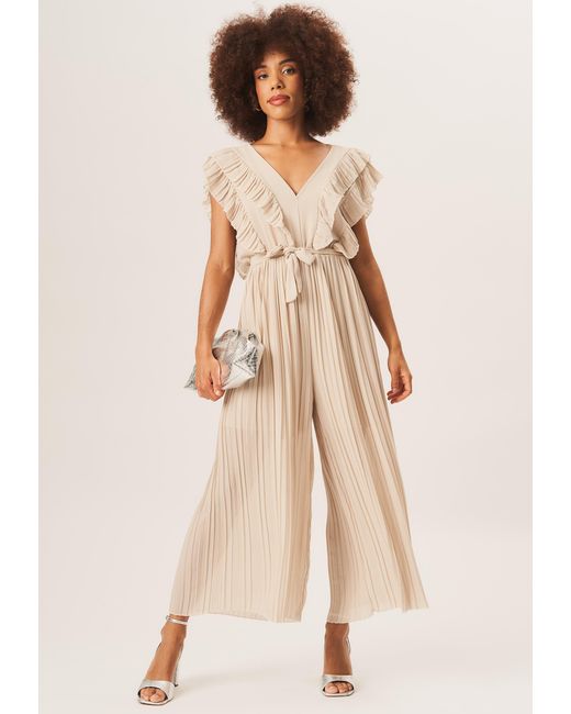 Gini London Natural Ruffle Detail Pleated Culotte Jumpsuit