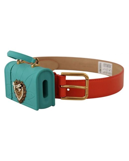 Dolce & Gabbana Green Orange Leather Devotion Heart Micro Bag Headphones Belt