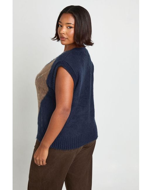 Boohoo Blue Plus Argyle Knitted Vest