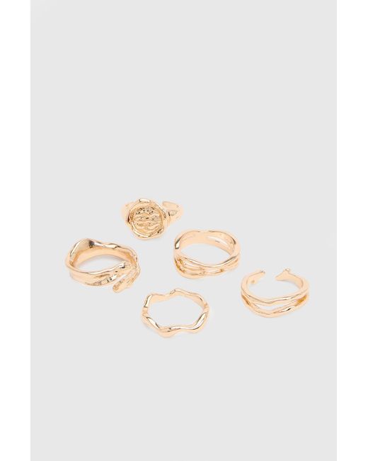 Boohoo White Hammered Statement Rings 5 Pack