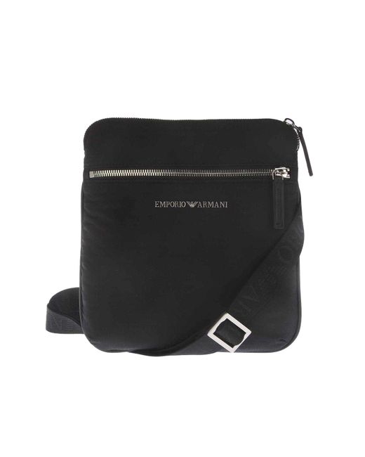 Emporio Armani Metalen Logo Nylon Jacquard Schoudertas (zwart) in het Black voor heren