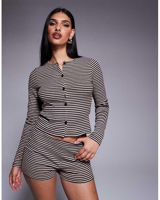 ASOS Gray Co-Ord Stripe Crew Neck Cardigan