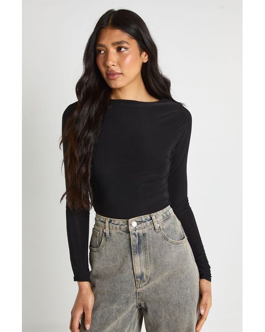 Boohoo Black Tall Double Layer Slinky Long Sleeve Top