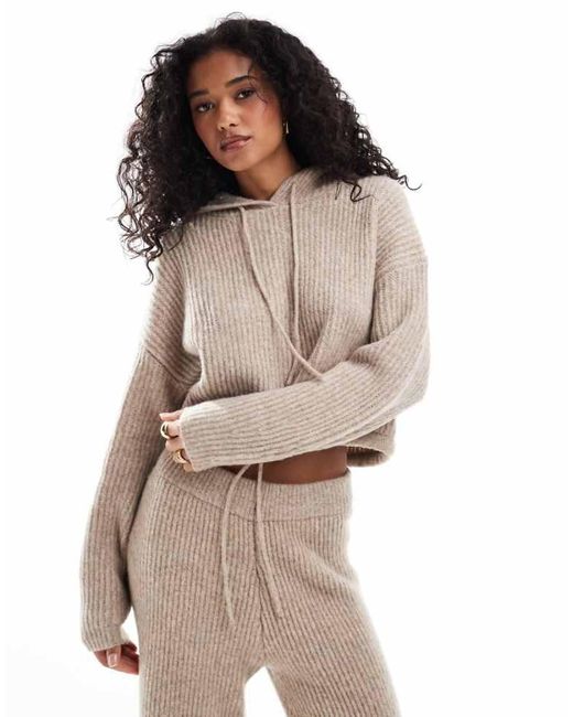 ASOS Natural Knitted Hoodie With Drawstring Detail