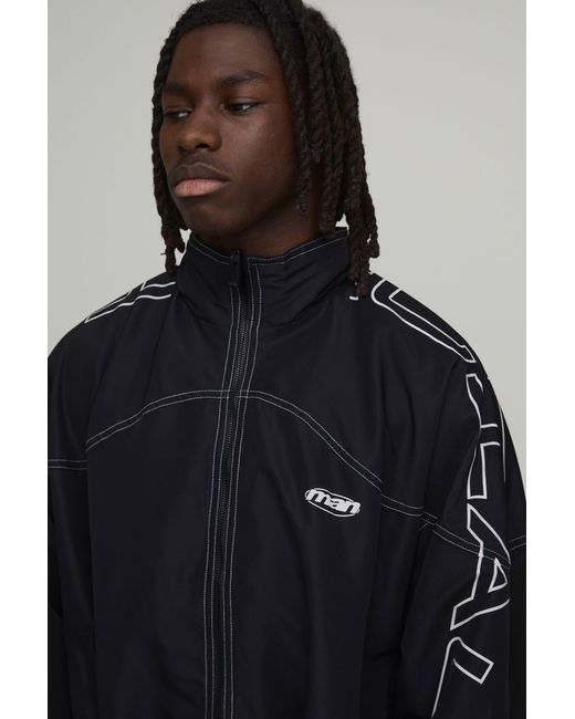 BoohooMAN Black Oversized Official Large Scale Graphic Sports Jacket for men