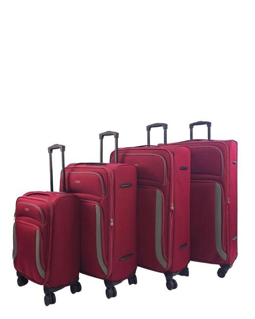 Infinity Leather Purple Soft 4 Pcs Luggage 8 Wheel Light Travel Suitcase Set