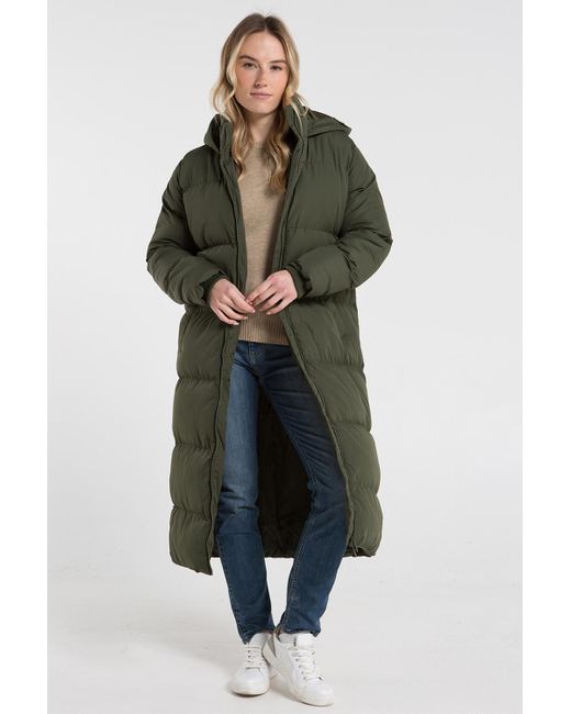 French Connection Green Longline Quilted Puffer Jacket With Hood