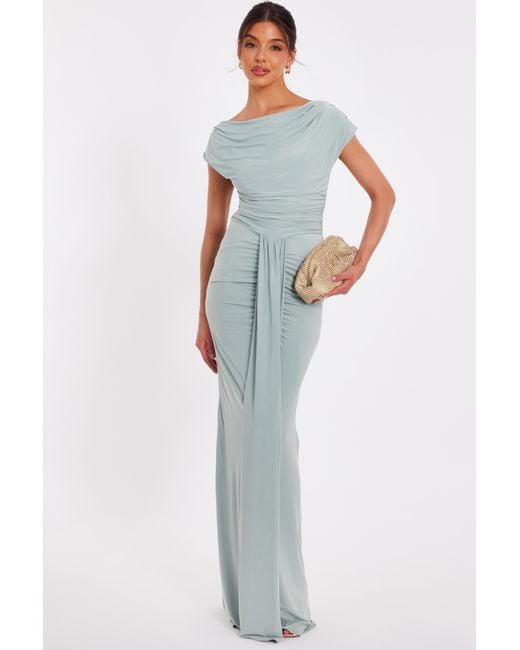 Quiz Blue Sage Drape Front Maxi Dress