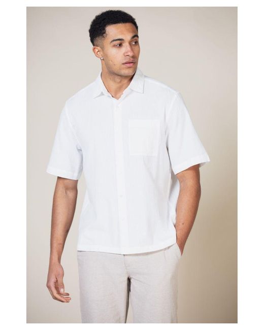 Nordam White 'Vallant' Cotton Oversized Short Sleeve Button-Up Shirt With Chest Pocket for men