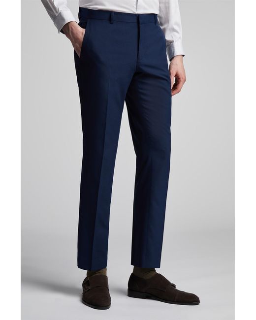 Limehaus Blue Flat Fronted Tailored Suit Trousers for men