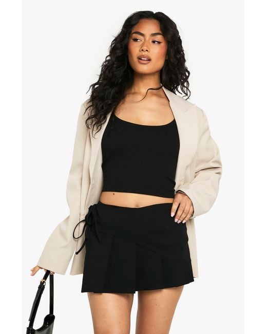 Boohoo Black Bengaline Wrap Tie Side Skort