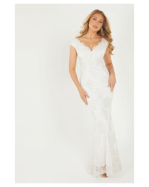 Quiz White Lace Fishtail Maxi Dress