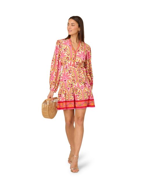 Adrianna Papell Red Printed Flounce Dress
