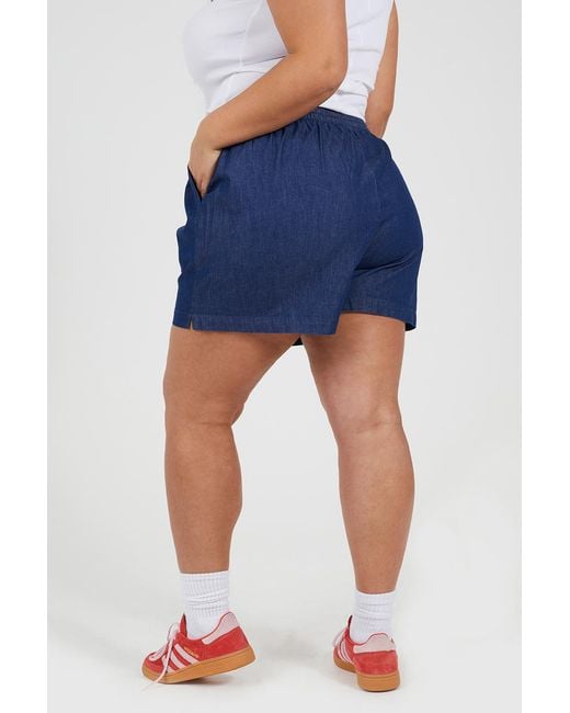 Brave Soul Blue Curve Elasticated Chambray Shorts