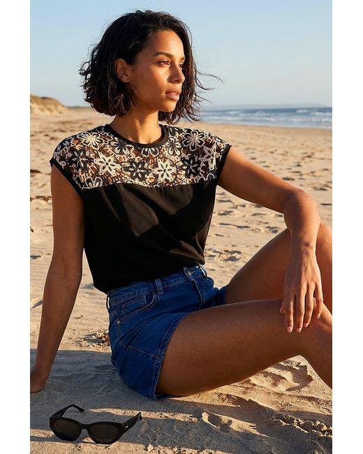 D.u.s.k Blue Cotton Floral Crochet T-Shirt