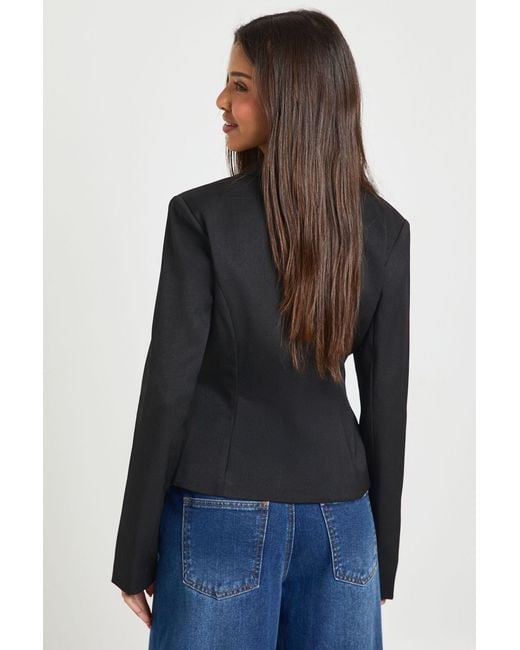 Boohoo Black Button Ruched Blazer