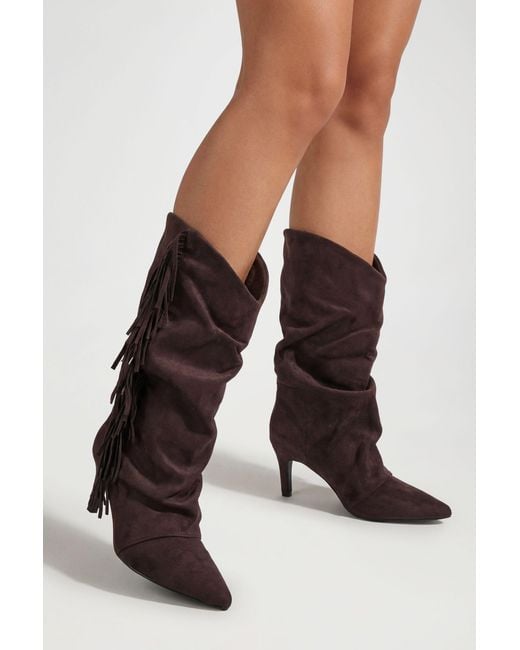 Boohoo Black Fringed Slouchy Ruched Ankle Boots
