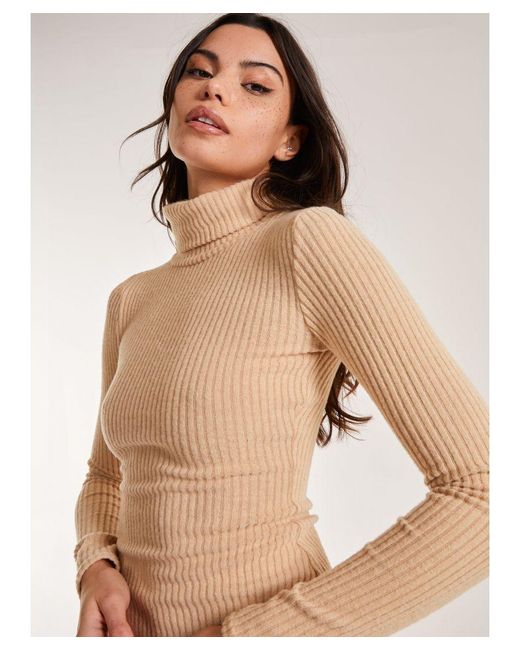 Pink Vanilla Natural Soft Brushed Roll Neck Dress
