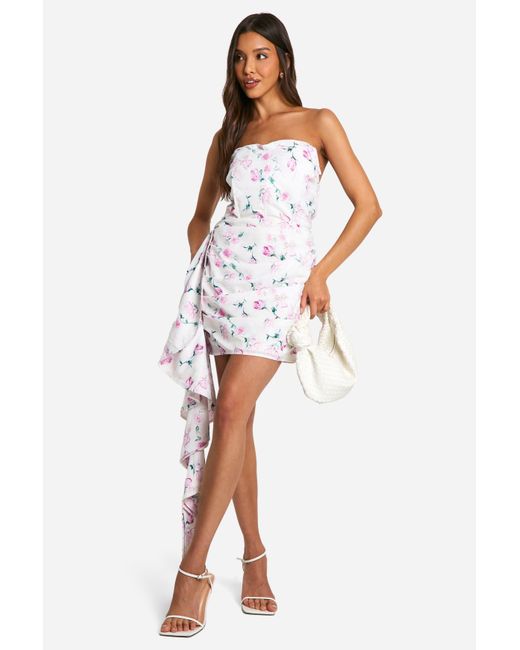 Boohoo Multicolor Floral Satin Cowl Frill Mini Dress