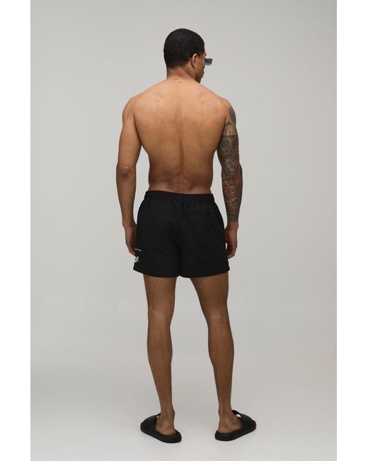 BoohooMAN Black Embroidered Short Length Swim for men