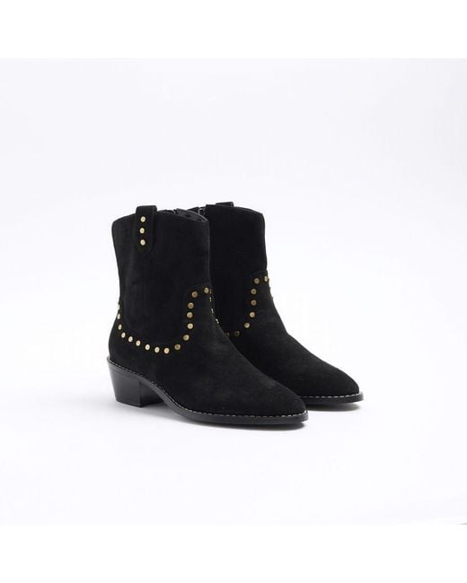 River Island Black Ankle Boots Studded Western