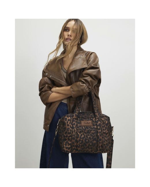 River Island Brown Leopard Jacquard Canvas Holdall Bag