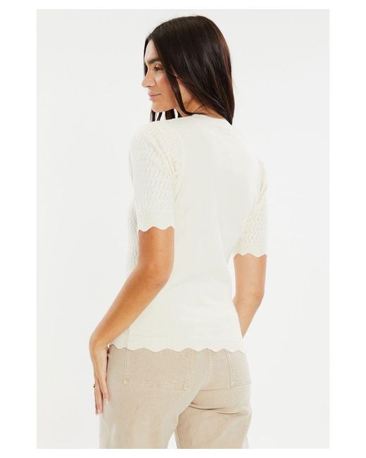 Threadbare White 'Auckland' Pointelle Knitted T-Shirt Nylon