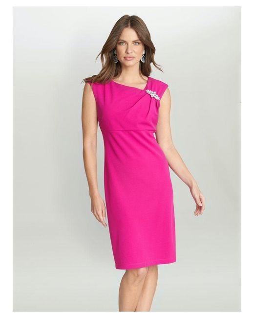 Gina Bacconi Pink Chaselynn Short Sleeveless Empire Waist Sheath Dress With Embellished Neckline