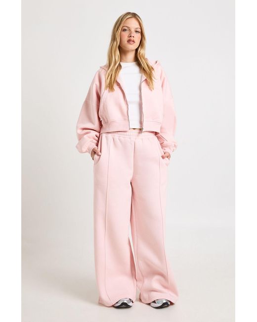 Boohoo Pink Petite Pintuck Detail Straight Leg Jogger