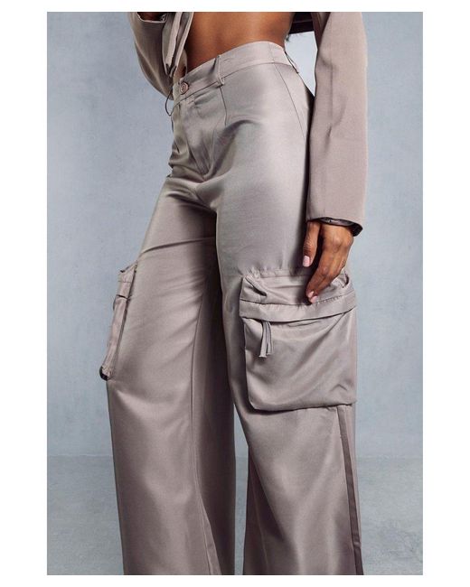 MissPap Gray Relaxed Fit Multi Pocket Detail Cargo Trousers