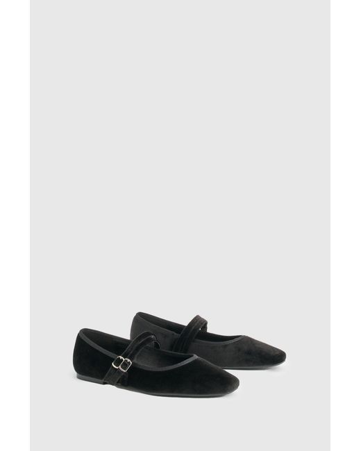Boohoo Black Wide Fit Double Strap Mary Jane Flats