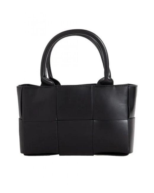 Where's That From Black 'Aurora' Top Handle Rectangle Bag With Square Pattern