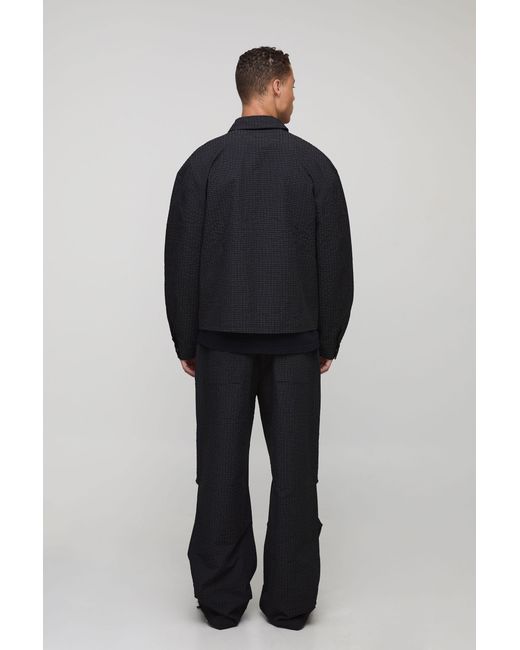 BoohooMAN Blue Tall Oversized Flannel Ripstop Cargo Shacket for men