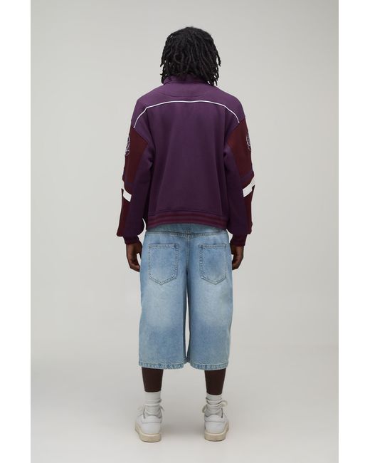 BoohooMAN Purple Regular Fit Collared Certified Varsity Jersey Jacket for men