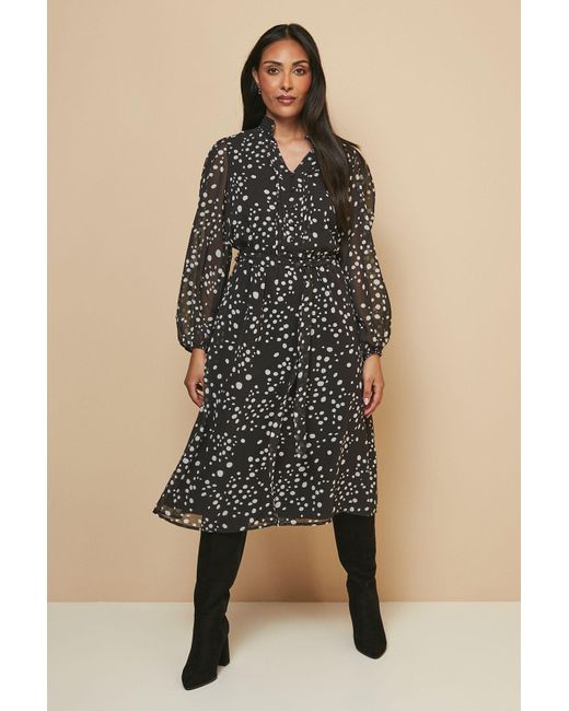 Wallis Blue Petite Spot Pintuck Belted Midi Dress