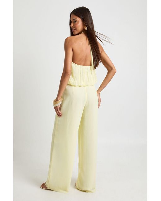 Boohoo Natural Chiffon Pleated Wide Leg Trouser