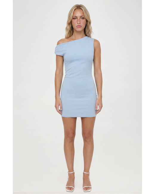 Boohoo Blue Jersey Crepe Drape Shoulder Mini Dress
