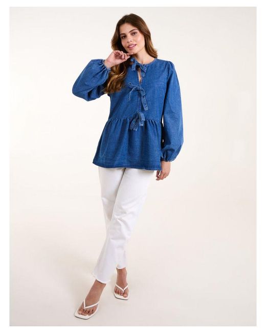 Blue Vanilla Blue Tie-Front Long Sleeve Chambray Blouse