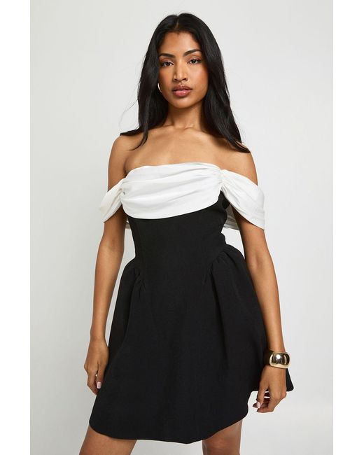 Boohoo Black Contrast Drape Detail Mini Skater Dress