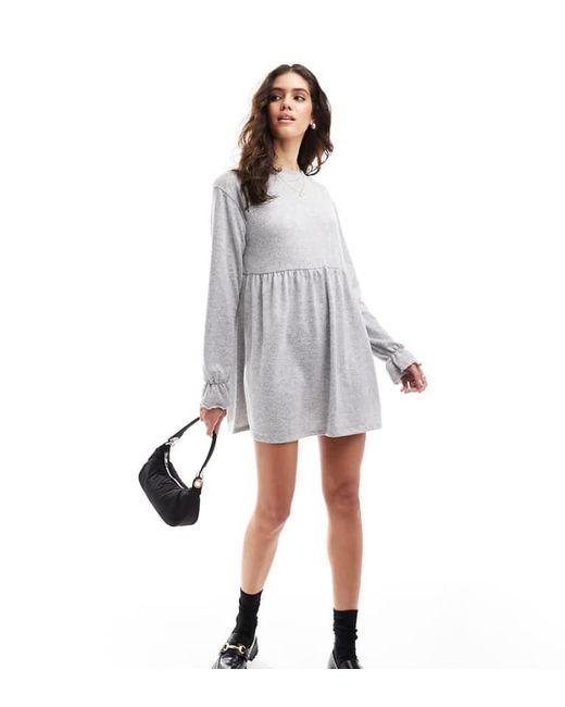Miss Selfridge Gray Long Sleeve Mini Smock Dress