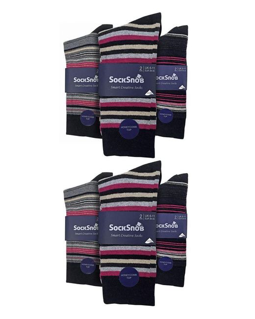 Sock Snob Multicolor 12 Pair Multipack Cotton Colourful Striped Dress Socks for men