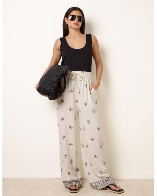 Blue Vanilla Natural Trousers With All Over Embroidery