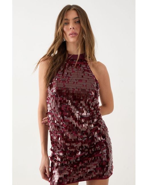 MissPap Red Dense Teardrop Sequin Halter Neck Top