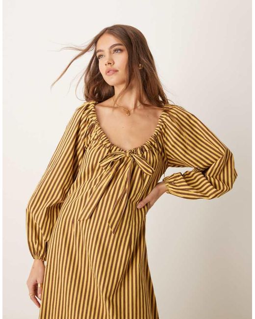 Glamorous Natural Tie Front Volume Sleeve Maxi Smock Dress