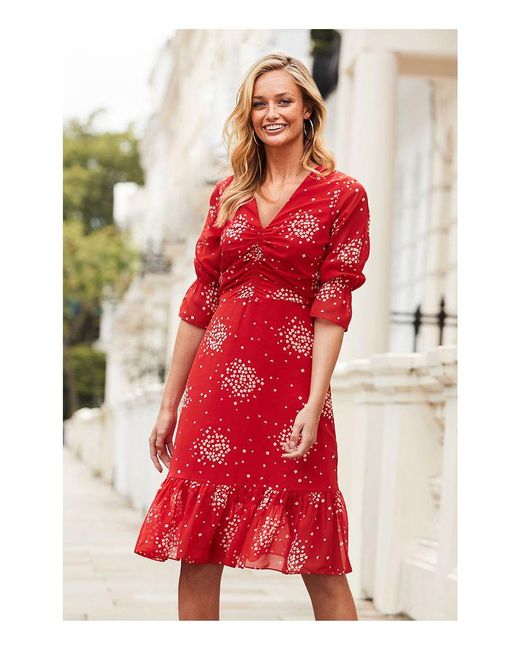 Sosandar Red Constellation Print Fit & Flare Dress