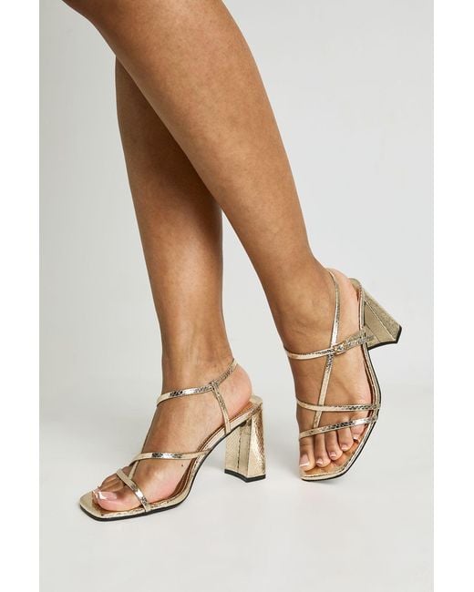 Boohoo Natural Metallic Snake Print Block Heel Strappy Heels