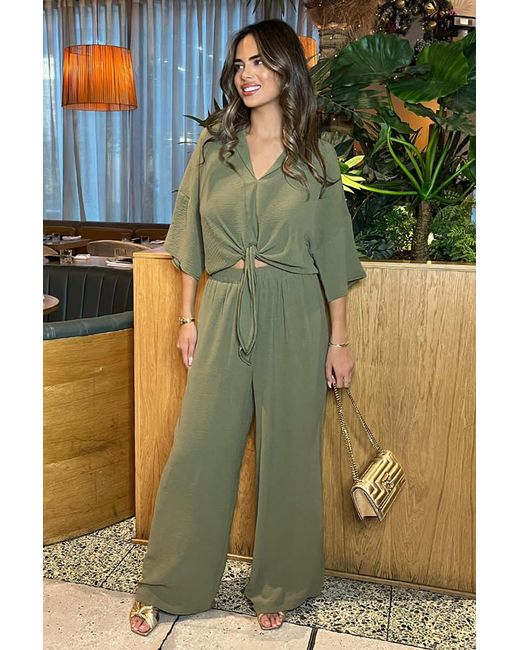 AX Paris Green Wide Leg Trousers With Elasticated Waist